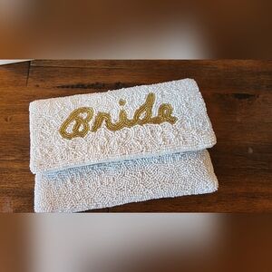Beaded bride bridal clutch, purse, with golden chain